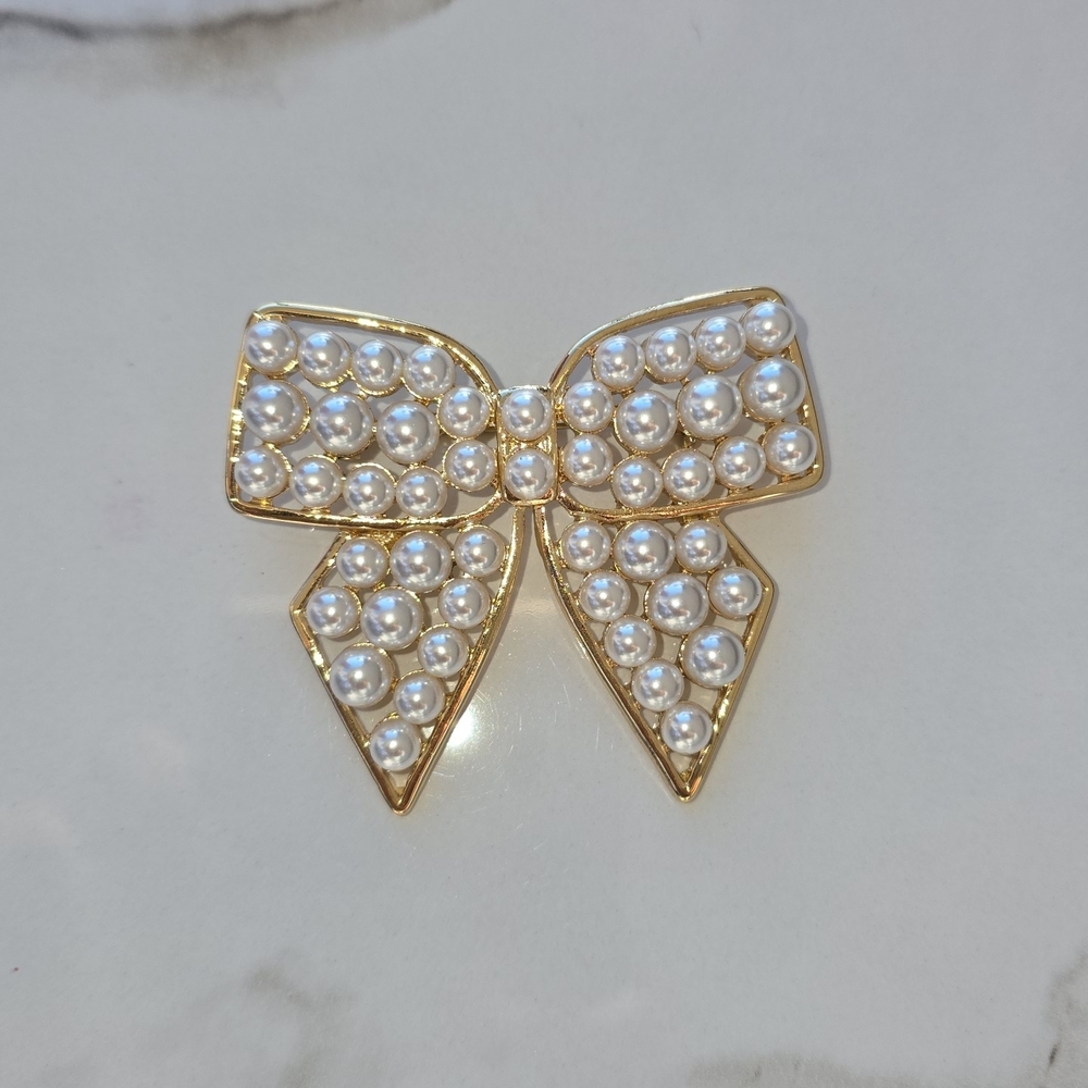 Gold-Tone Textured Bow Brooch